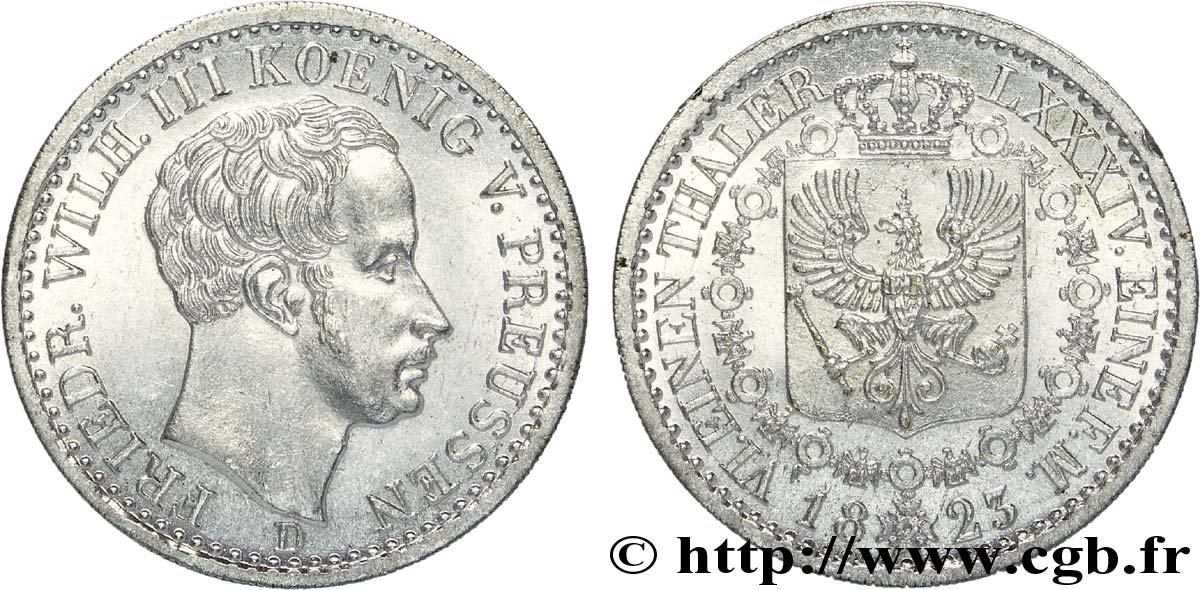 ALLEMAGNE - PRUSSE 1/6 Thaler Frédéric-Guillaume III roi de Prusse 1823 Düsseldorf - D SPL 