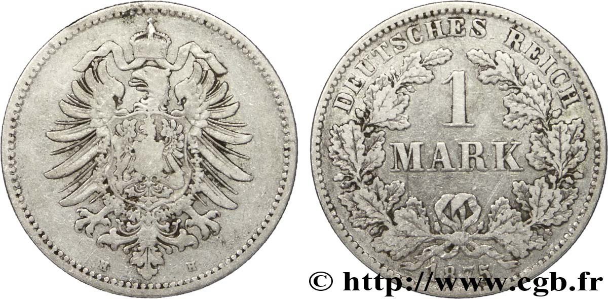 ALLEMAGNE 1 Mark Empire aigle impérial 1875 Darmstadt - H TB+ 