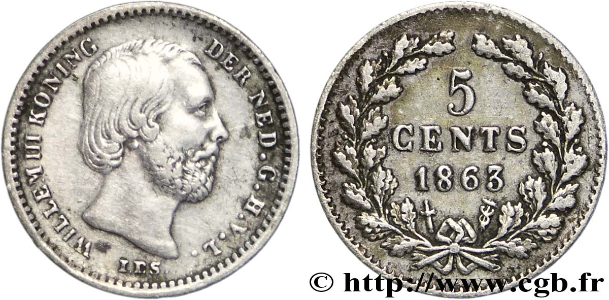 PAYS-BAS 5 Cents William III 1863 Utrecht SUP 