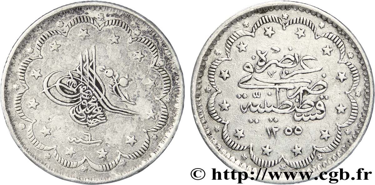 TURQUIE 5 Kurush Abdul Mejid an AH1255 / 6 1844 Constantinople TTB+ 