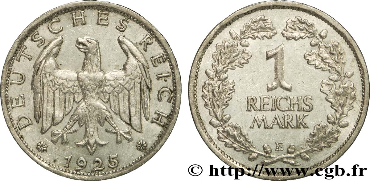 ALLEMAGNE 1 Reichsmark aigle héraldique 1925 Muldenhütten - E SUP 