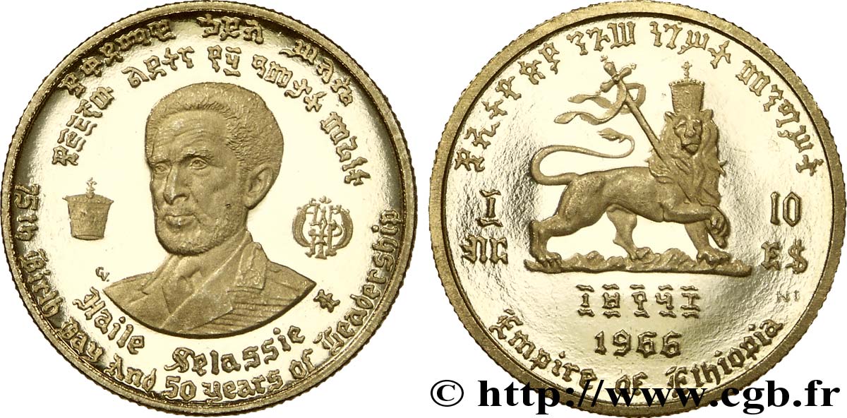 ÉTHIOPIE 10 Dollars empereur Hailé Sélassié / lion 1966  SPL 