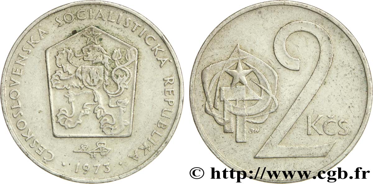 TCHÉCOSLOVAQUIE 2 Korun emblème de la république socialiste 1973  SUP 