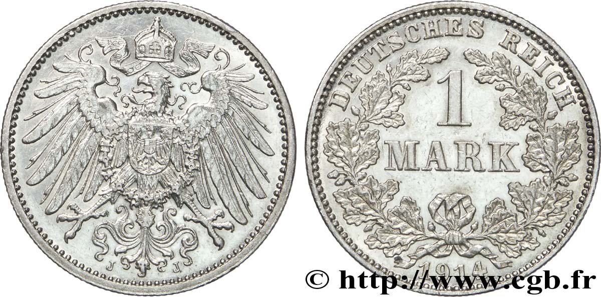 ALLEMAGNE 1 Mark Empire aigle impérial 2e type 1914 Hambourg - J SUP 