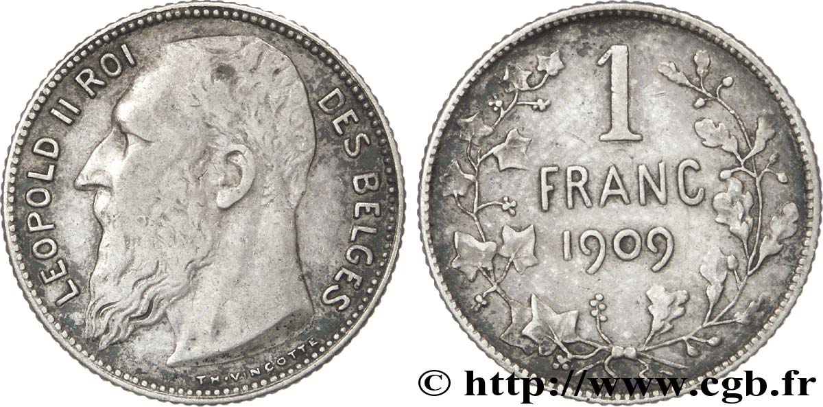 BELGIQUE 1 Franc Léopold II légende française variété avec le point dans la signature 1909  TTB 