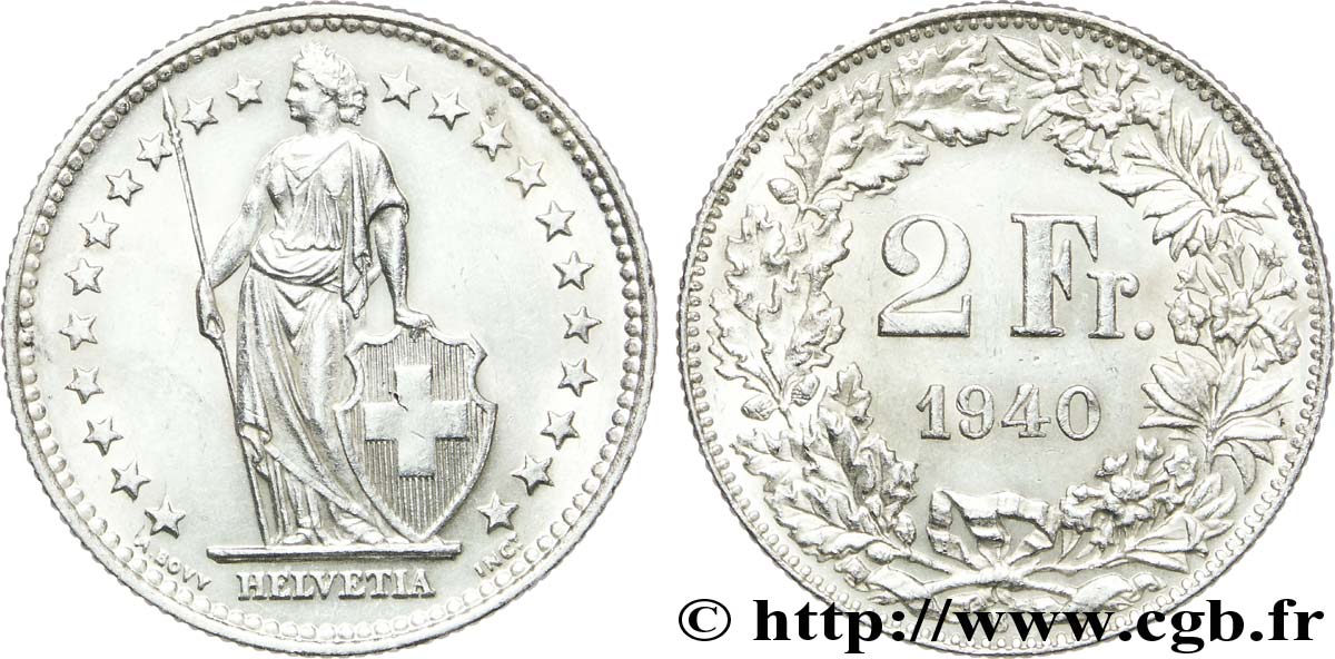 SUISSE 2 Francs Helvetia 1940 Berne - B SUP 