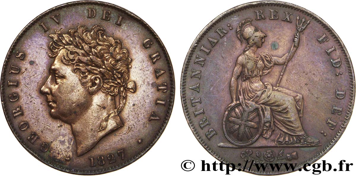 ROYAUME-UNI 1/2 Penny Georges IV tête laurée / Britannia 1827  SUP 