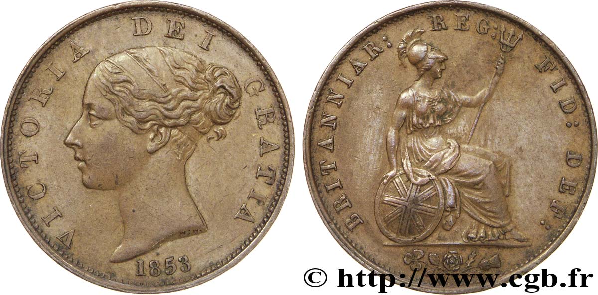 ROYAUME-UNI 1/2 Penny Victoria “tête jeune” 1853  SUP 