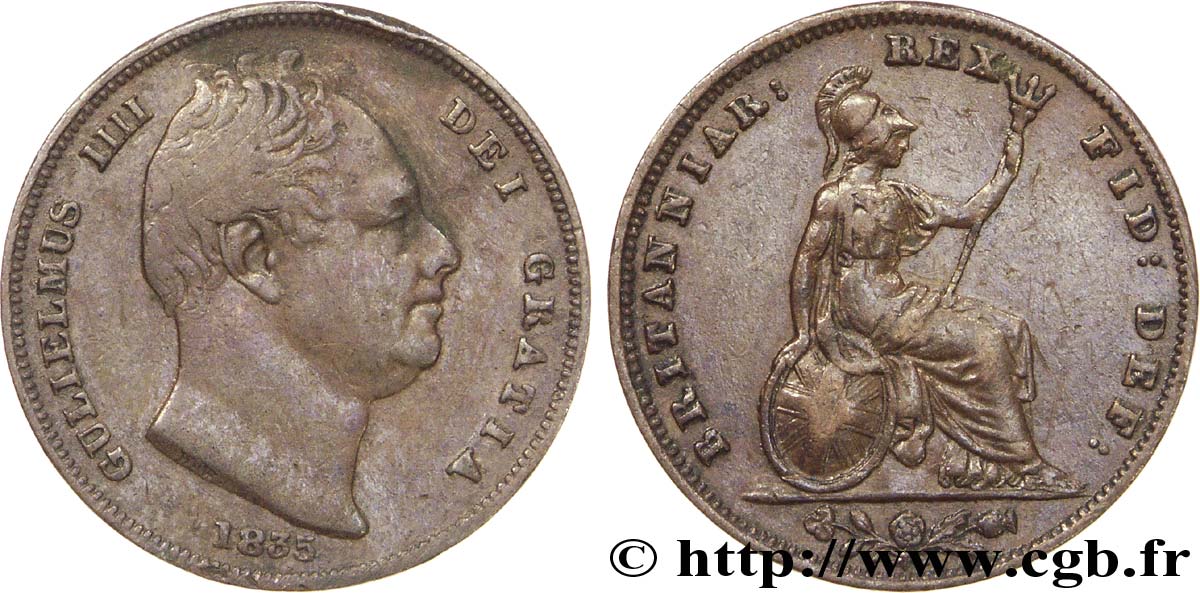 ROYAUME-UNI 1 Farthing Guillaume IV / Britannia 1835  TTB 