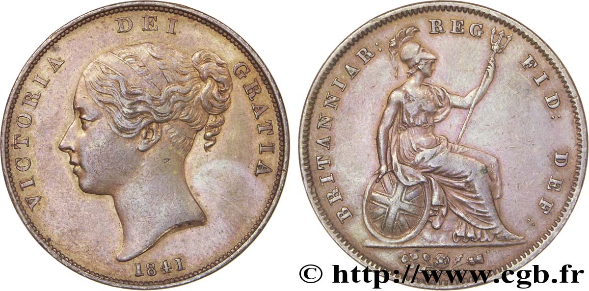 ROYAUME-UNI 1 Penny Victoria “tête jeune” 1841  TTB+ 