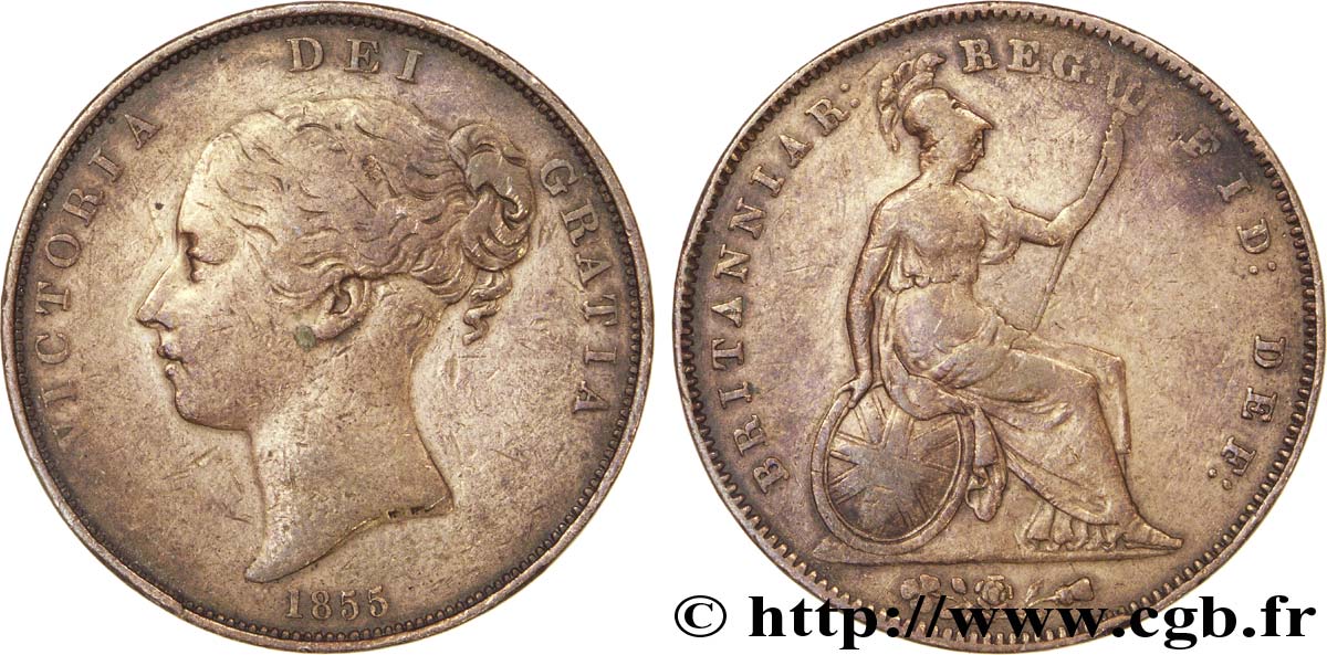 ROYAUME-UNI 1 Penny Victoria “tête jeune” 1855  TB 