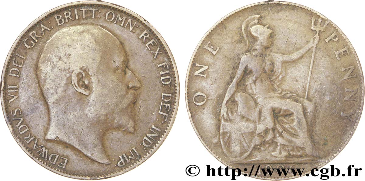 ROYAUME-UNI 1 Penny Edouard VII / Britannia 1906  TB 