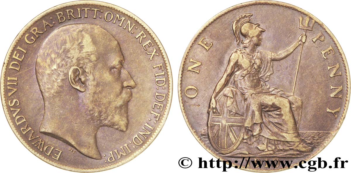 ROYAUME-UNI 1 Penny Edouard VII / Britannia 1910  TTB 