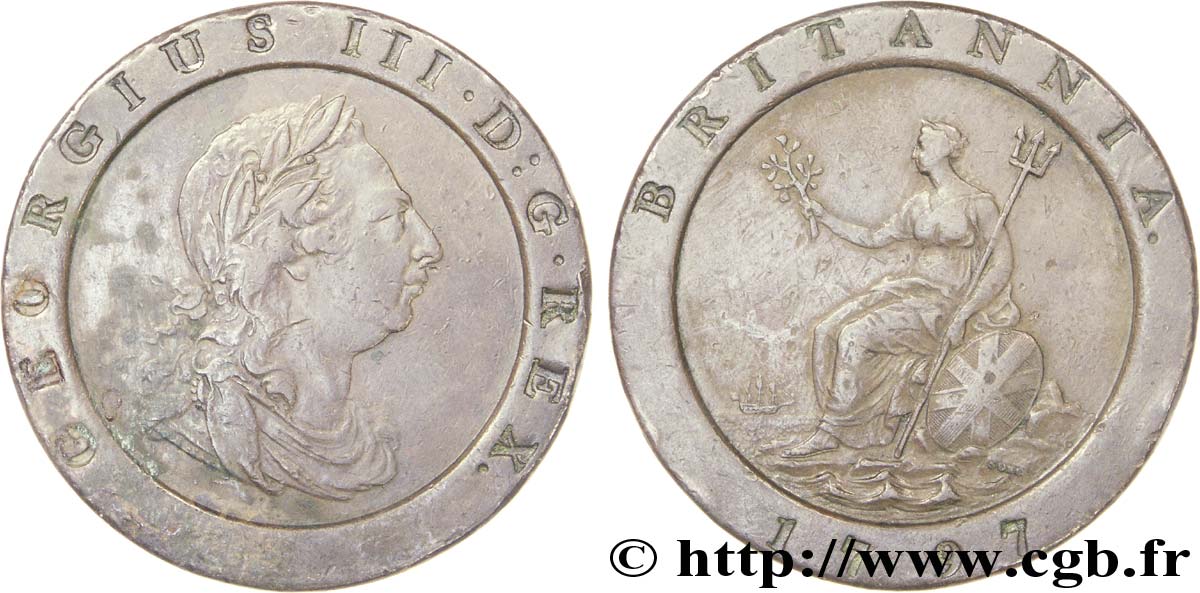 ROYAUME-UNI 2 Pence Georges III / britannia 1797  TB+ 