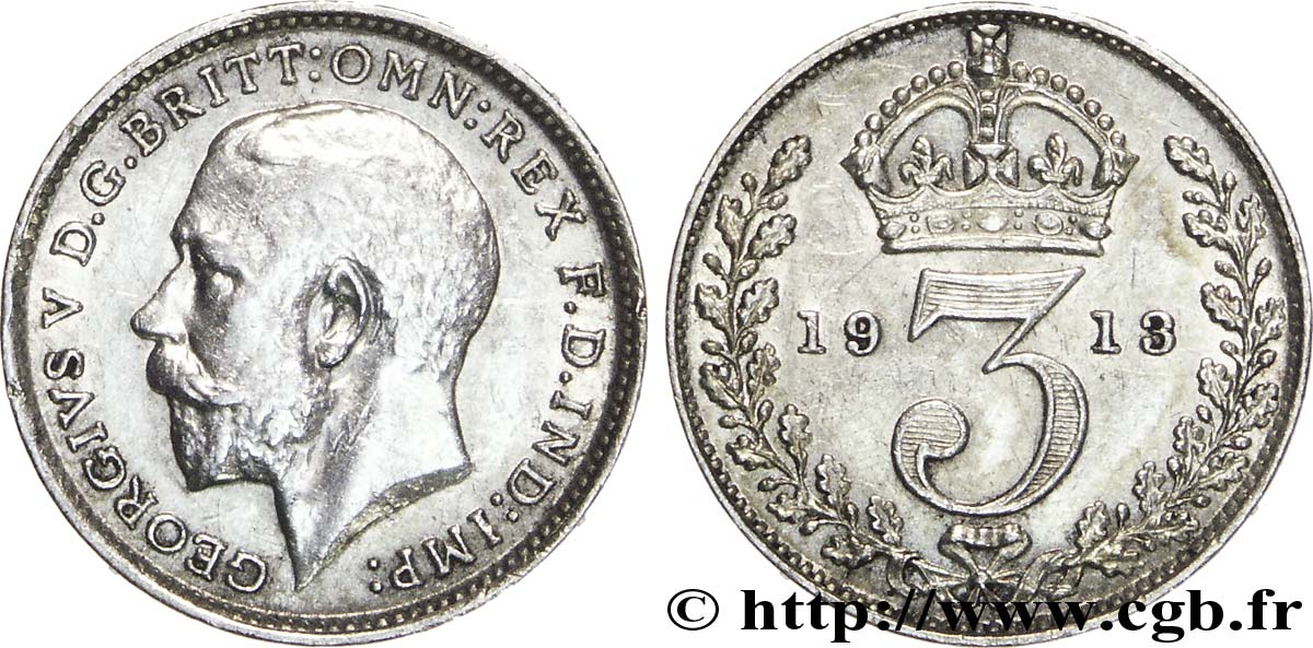 ROYAUME-UNI 3 Pence Georges V 1913  SUP 