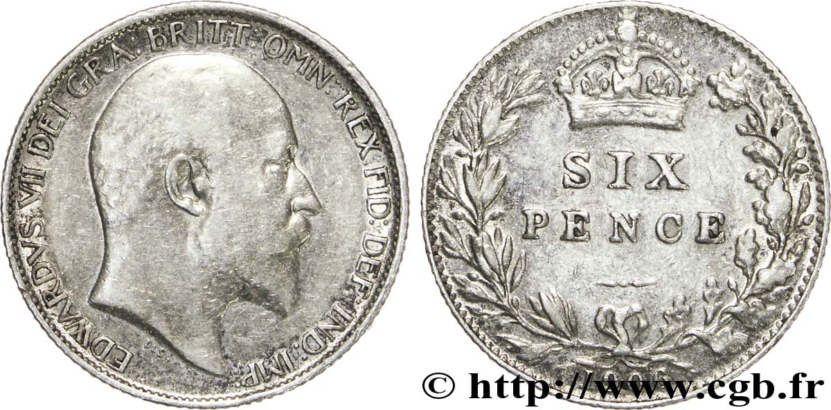 ROYAUME-UNI 6 Pence Edouard VII / blason 1906  TTB 