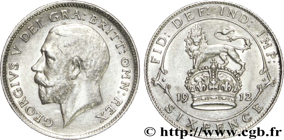 ROYAUME-UNI 6 Pence Georges V / lion surmontant une couronne 1912  SUP 