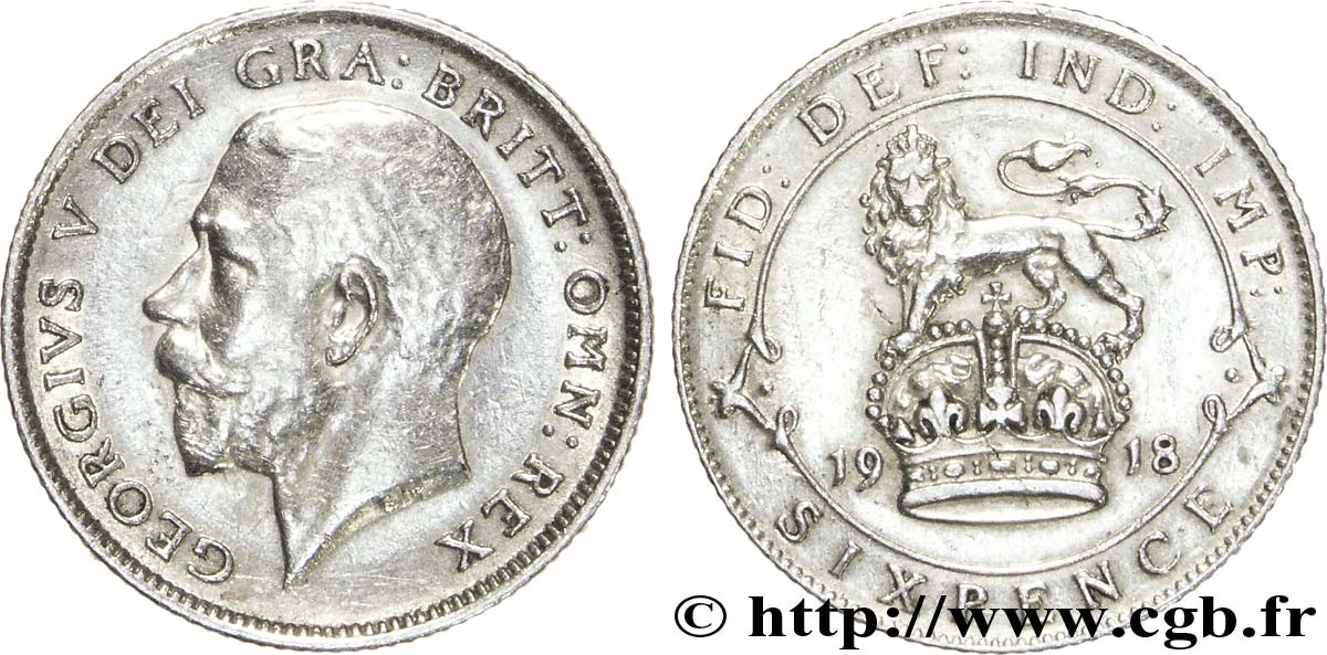 ROYAUME-UNI 6 Pence Georges V 1918  TTB 