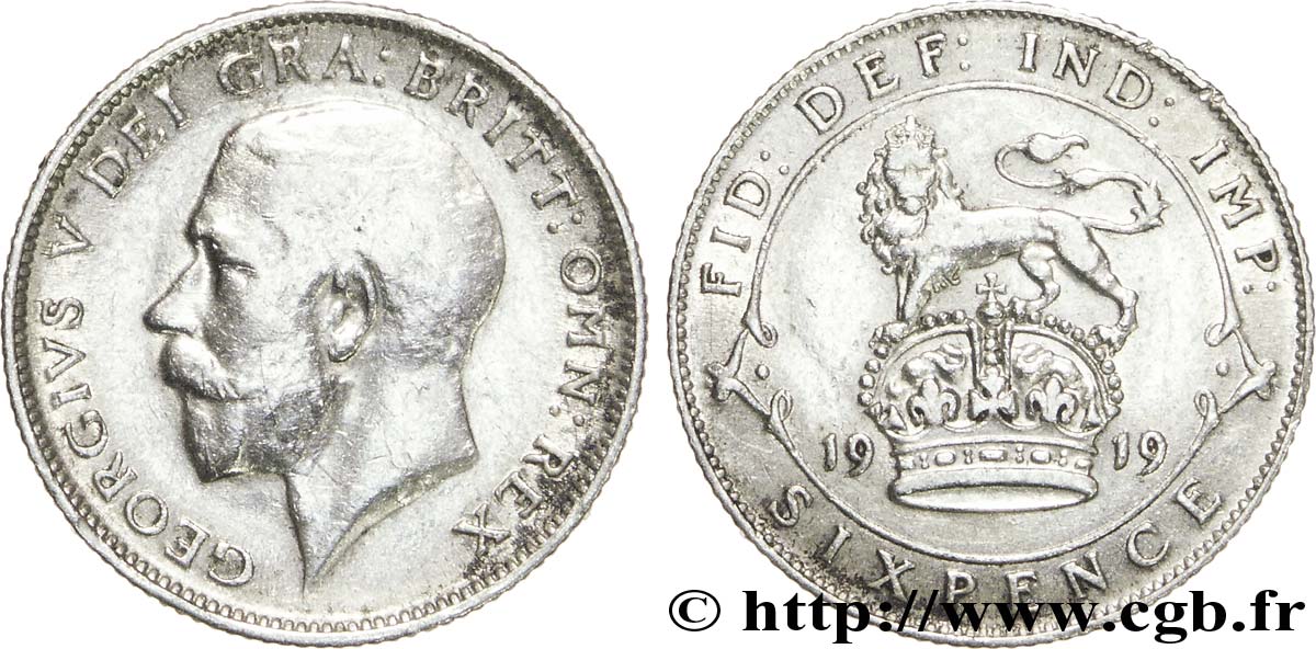 ROYAUME-UNI 6 Pence Georges V 1919  TTB 