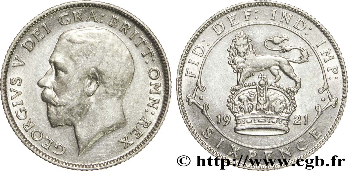 ROYAUME-UNI 6 Pence Georges V / lion surmontant une couronne 1921  SUP 