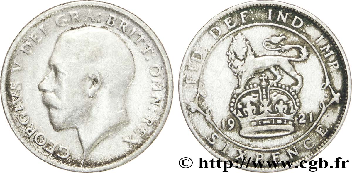 ROYAUME-UNI 6 Pence Georges V / lion surmontant une couronne 1921  TB 