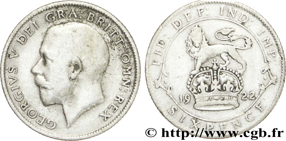 ROYAUME-UNI 6 Pence Georges V / lion surmontant une couronne 1922  TB 