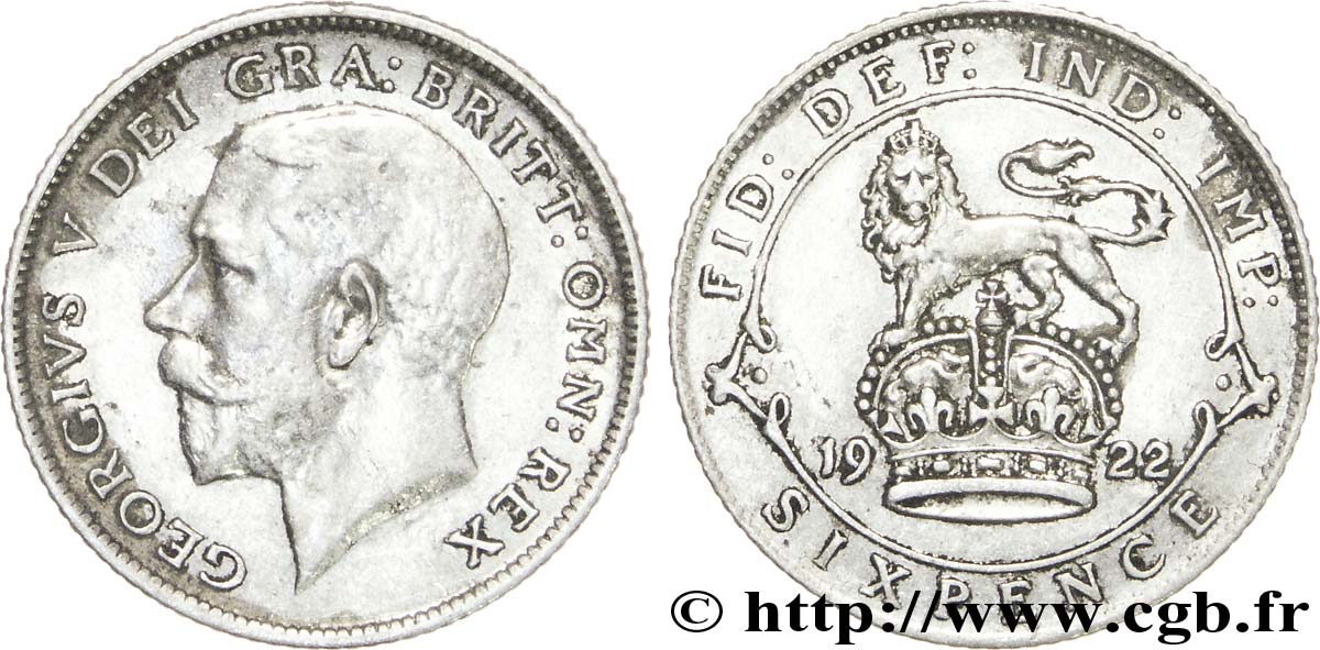 ROYAUME-UNI 6 Pence Georges V / lion surmontant une couronne 1922  TTB 