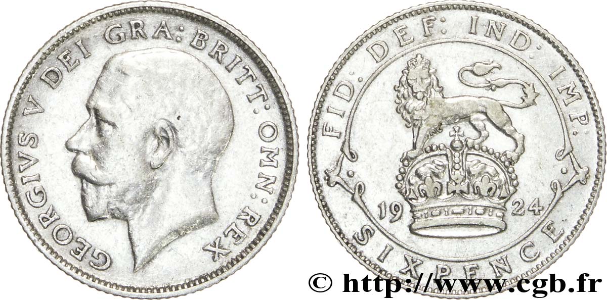 ROYAUME-UNI 6 Pence Georges V / lion surmontant une couronne 1924  TTB 