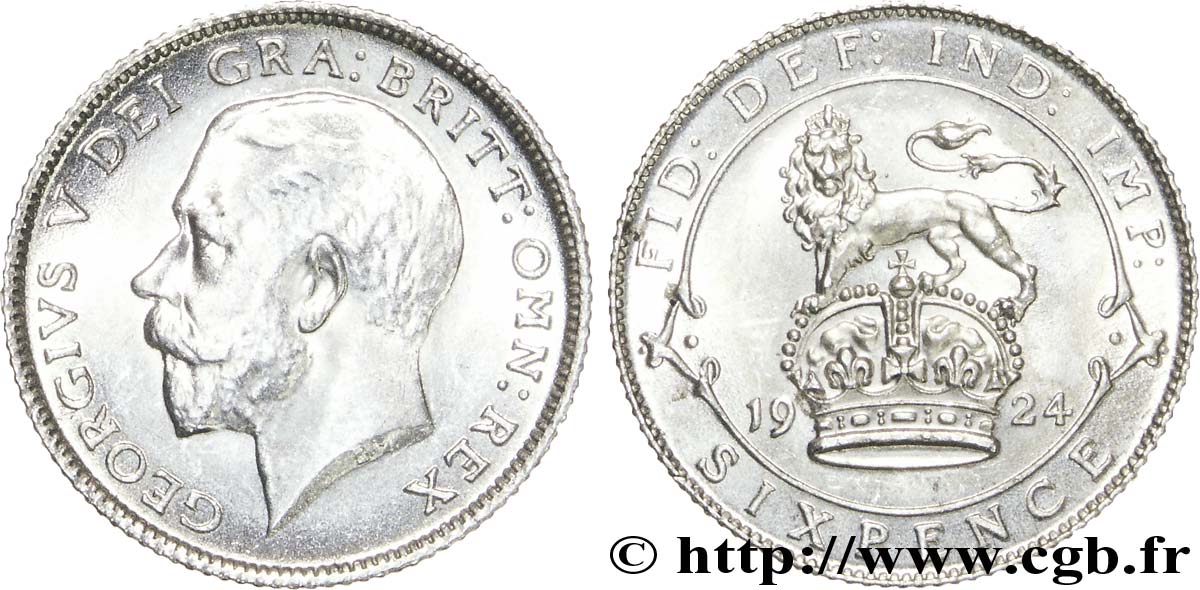 ROYAUME-UNI 6 Pence Georges V / lion surmontant une couronne 1924  SUP 