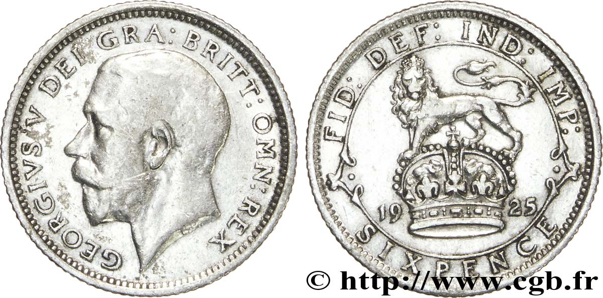ROYAUME-UNI 6 Pence Georges V / lion surmontant une couronne 1925  TTB 