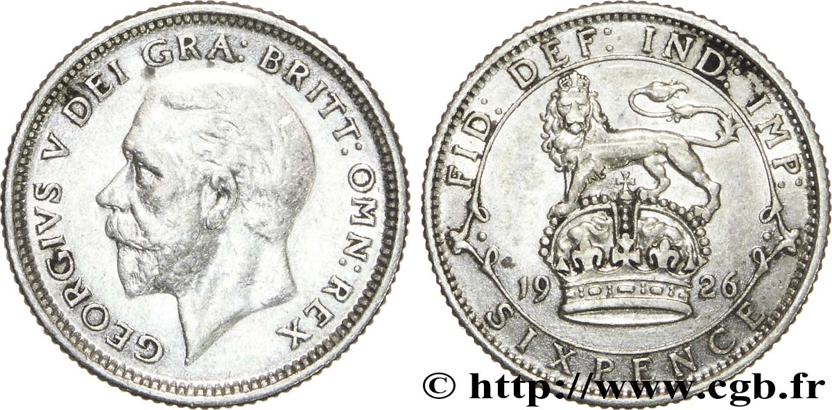 ROYAUME-UNI 6 Pence Georges V / lion surmontant une couronne 1926  TTB 