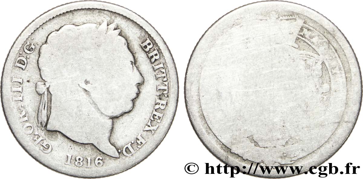ROYAUME-UNI 1 Shilling Georges III tête laurée / écu couronné 1816  B 