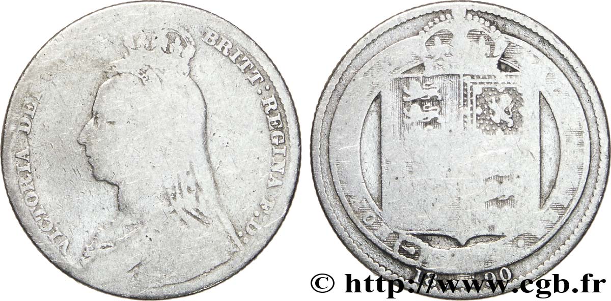 ROYAUME-UNI 1 Shilling Victoria buste large du jubilé 1890  B 