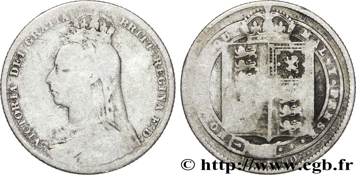 ROYAUME-UNI 1 Shilling Victoria buste large du jubilé 1890  B+ 