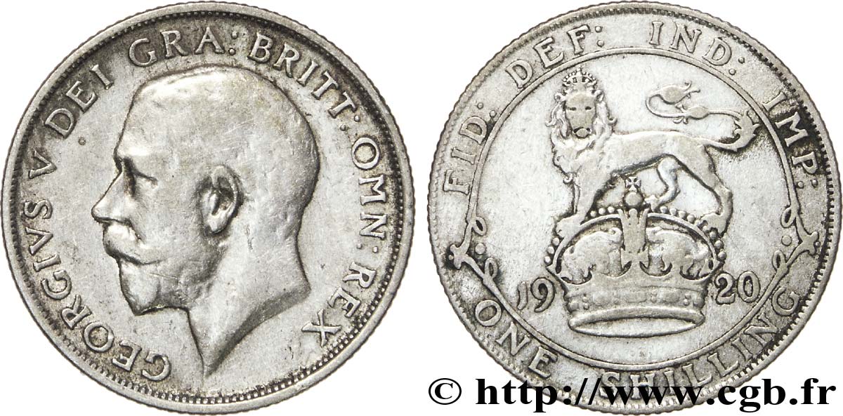 ROYAUME-UNI 1 Shilling Georges V / lion surmontant une couronne 1920  TB+ 