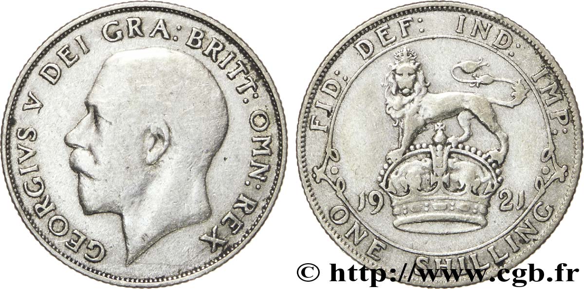 ROYAUME-UNI 1 Shilling Georges V / lion surmontant une couronne 1921  TB 