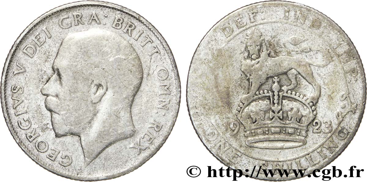 ROYAUME-UNI 1 Shilling Georges V / lion surmontant une couronne 1923  B+ 