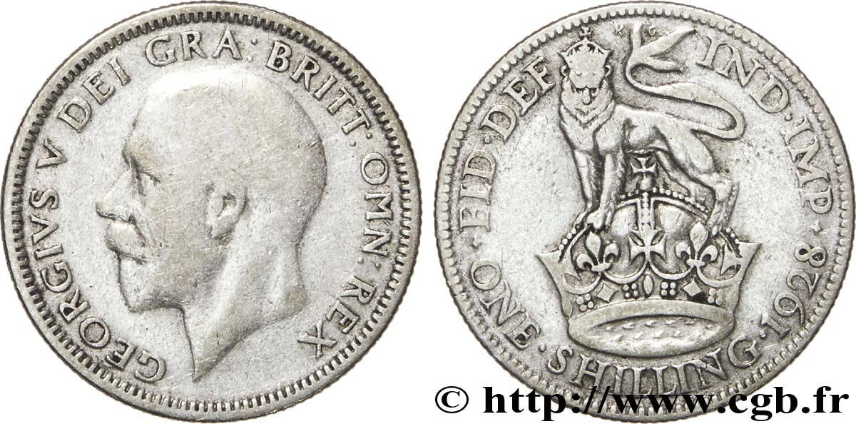 ROYAUME-UNI 1 Shilling Georges V / lion surmontant une couronne 1928  TB 