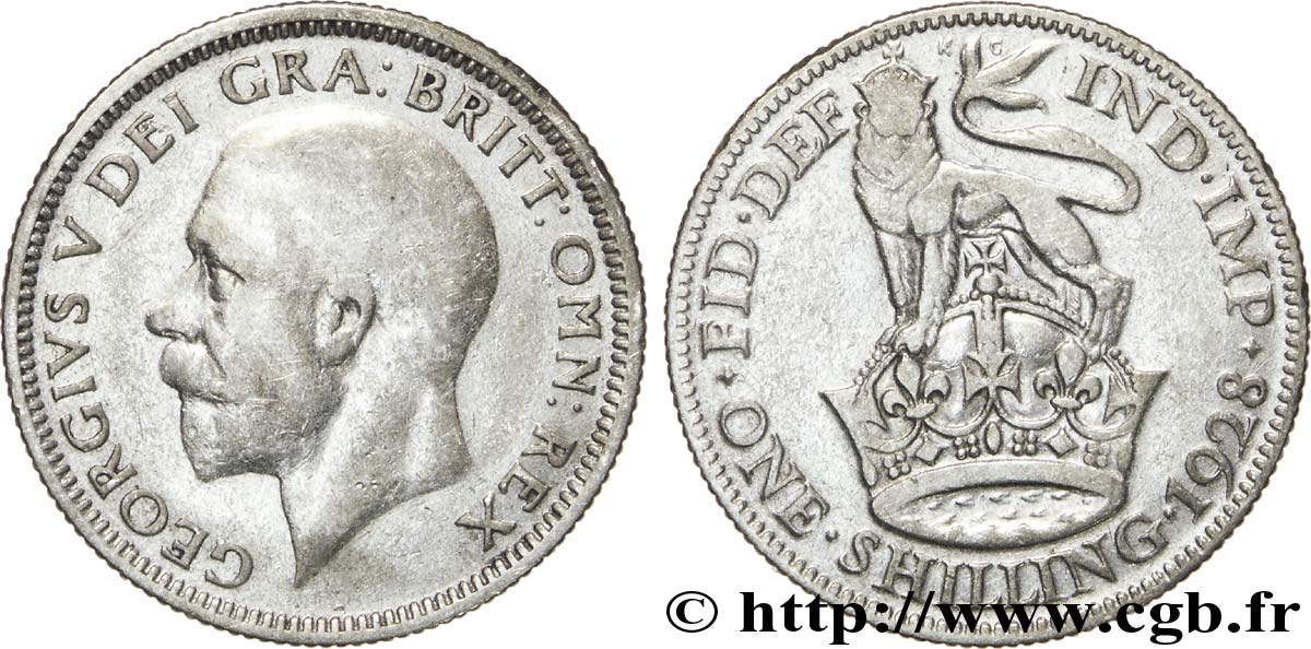 ROYAUME-UNI 1 Shilling Georges V / lion surmontant une couronne 1928  TB+ 