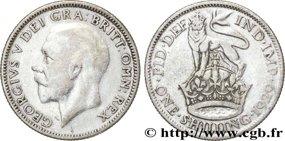 ROYAUME-UNI 1 Shilling Georges V / lion surmontant une couronne 1929  TB 