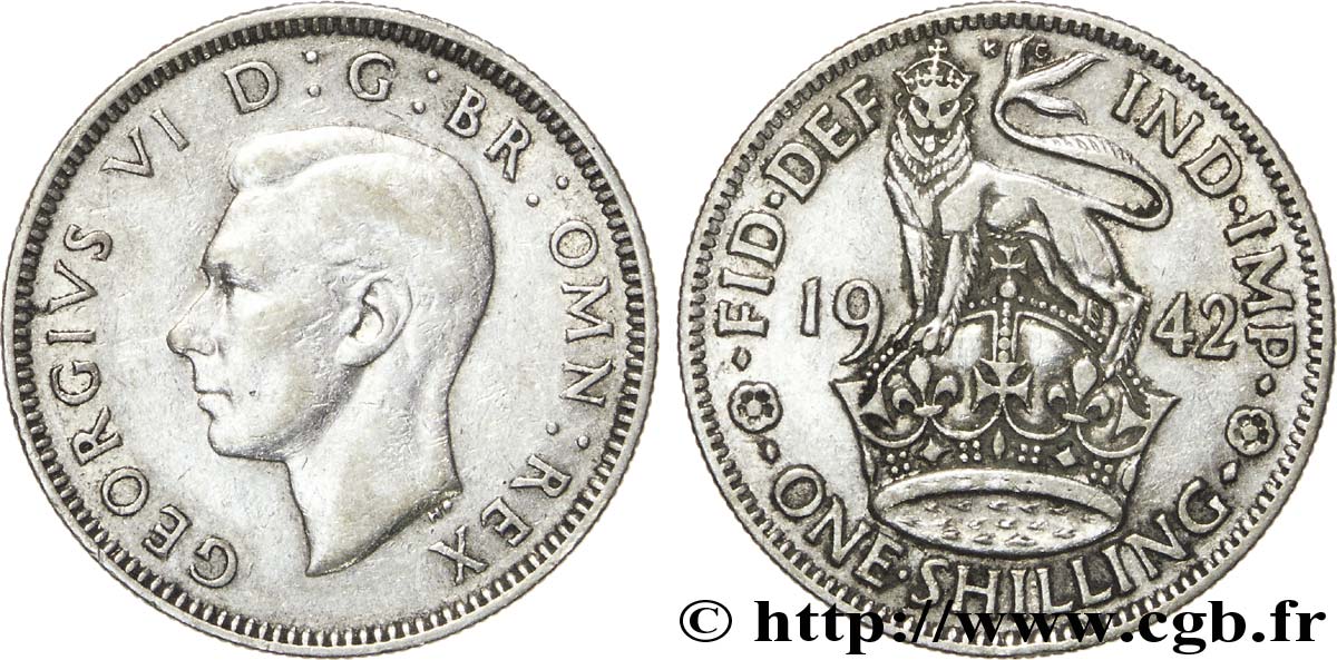 ROYAUME-UNI 1 Shilling Georges VI “England reverse” 1942  TB+ 