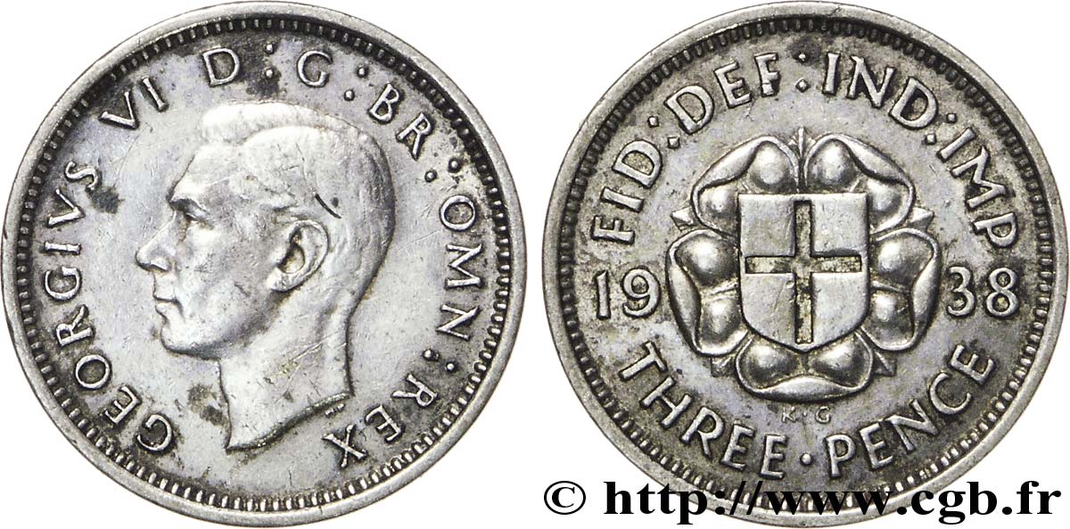 ROYAUME-UNI 3 Pence Georges VI 1938  TTB 