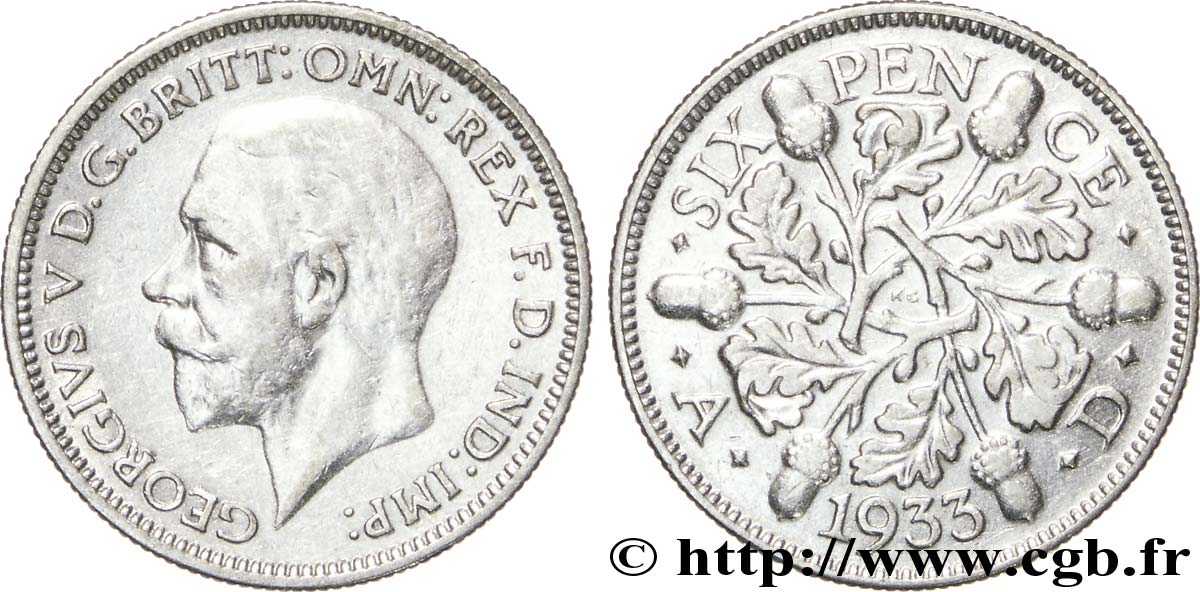 ROYAUME-UNI 6 Pence Georges V 1933  TB+ 