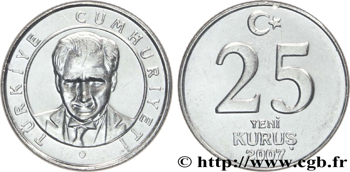 TURKEY 25 Yeni Kurus Kemal Ataturk 2007  MS 