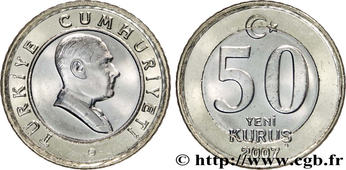 TURQUIE 50 Yeni Kurus Kemal Ataturk 2007  SPL 