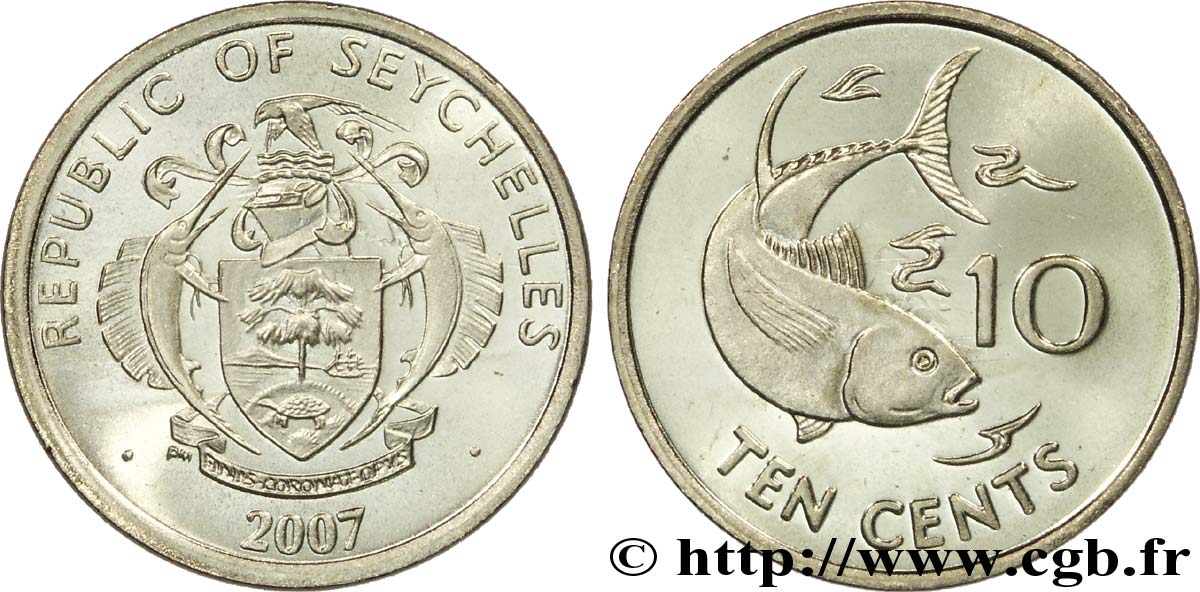 SEYCHELLES 10 Cents emblème / thon 2007  SPL 