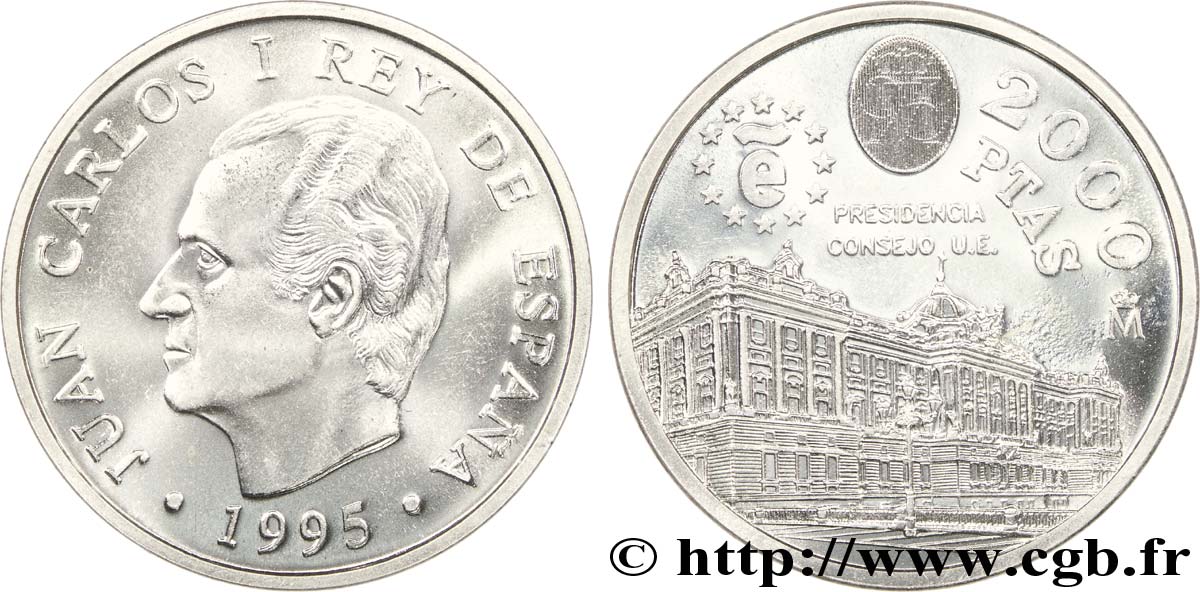 SPAIN 2000 Pesetas roi Juan Carlos, présidence de l’Union Européenne 1995  MS 
