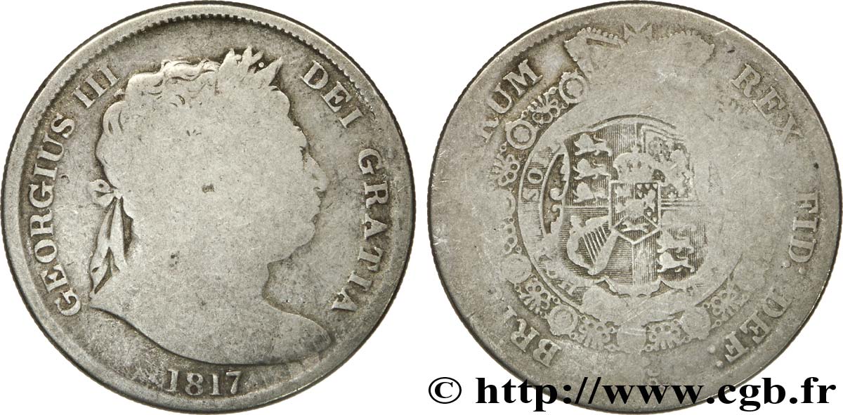 ROYAUME-UNI 1/2 Crown Georges III type à la grosse tête / emblème 1817  B 
