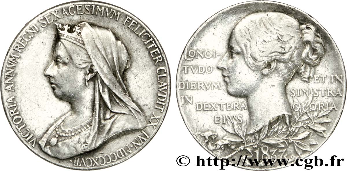 ROYAUME-UNI Médaille 60e anniversaire de règne de Victoria : buste “Old Head” / buste “Young Head” 1897  SUP 