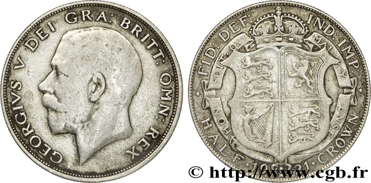 ROYAUME-UNI 1/2 Crown Georges V / emblème 1921  TB+ 